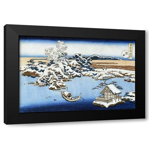 A View Of Sumida River In Snow Black Modern Wood Framed Art Print with Double Matting by Hokusai