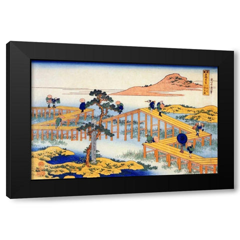 Admiring The Irises At Yatsuhashi In Mikawa Black Modern Wood Framed Art Print with Double Matting by Hokusai