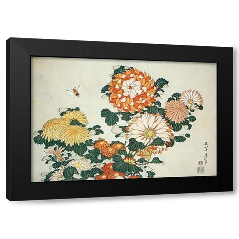 Museumysanthemum And Bee Black Modern Wood Framed Art Print with Double Matting by Hokusai