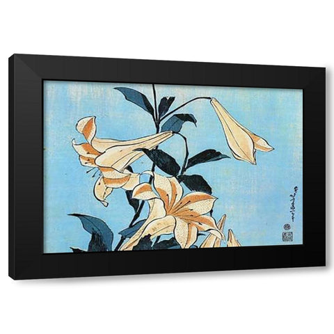 Lilies Black Modern Wood Framed Art Print by Hokusai
