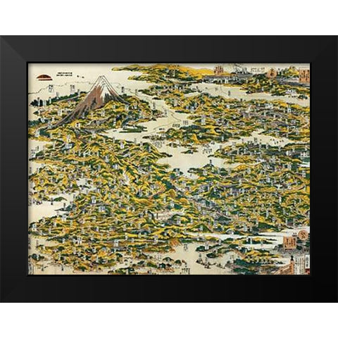 Map Of The Tokaido Road 1818 Black Modern Wood Framed Art Print by Hokusai