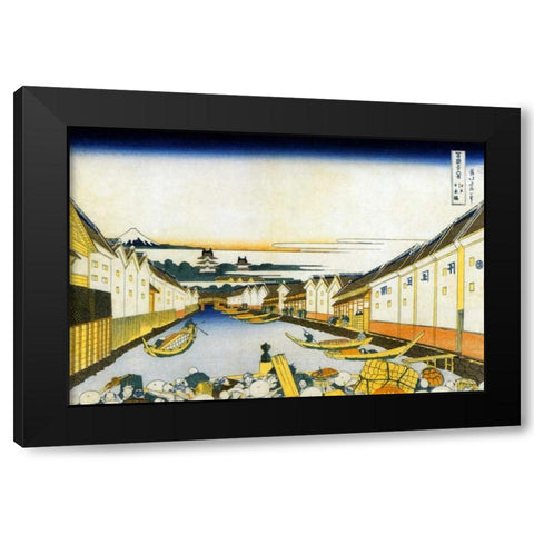 Mount Fuji And Edo Castle Seen From Nihonbashi 1834 Black Modern Wood Framed Art Print by Hokusai