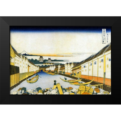 Mount Fuji And Edo Castle Seen From Nihonbashi 1834 Black Modern Wood Framed Art Print by Hokusai