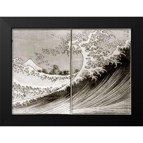 Mount Fuji Seen Above The Waves Black Modern Wood Framed Art Print by Hokusai