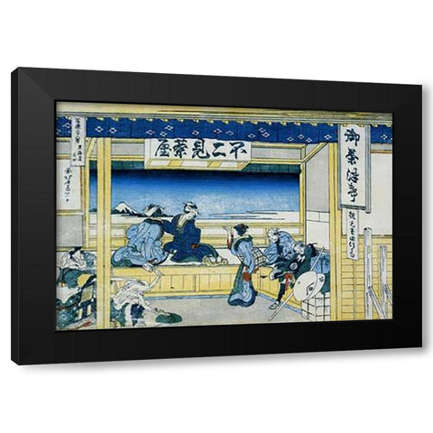 People Admiring Mount Fuji From A Teahouse 1834 Black Modern Wood Framed Art Print by Hokusai
