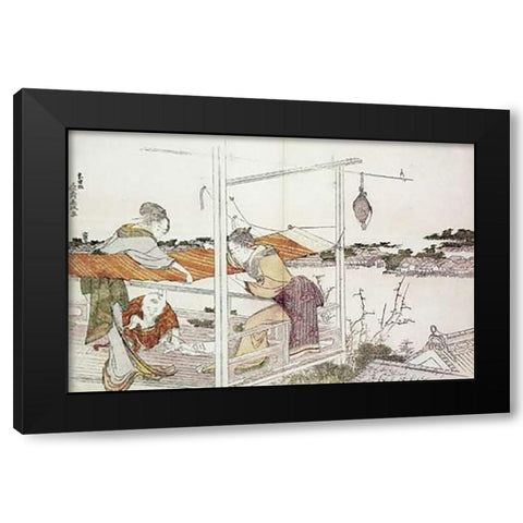 Stretching Cloth Black Modern Wood Framed Art Print by Hokusai