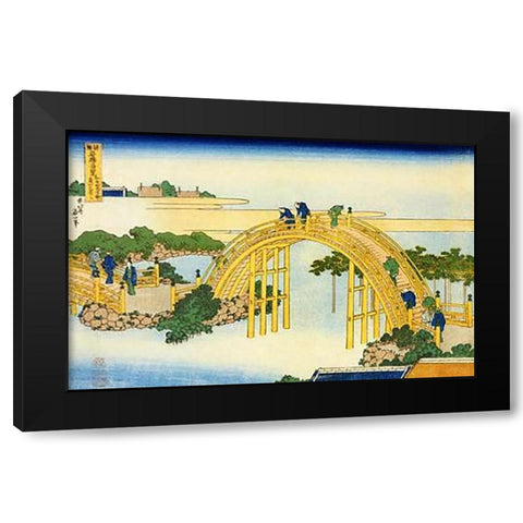 The DMaps Bridge At Kameido Shrine Black Modern Wood Framed Art Print by Hokusai