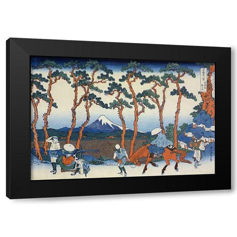 Travelers On The Tokaido Road At Hodogaya 1834 Black Modern Wood Framed Art Print by Hokusai