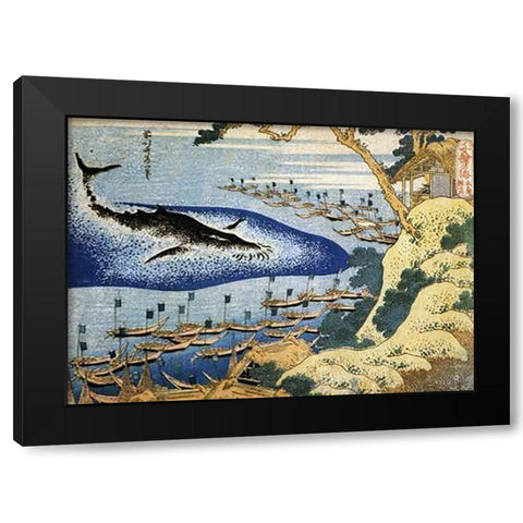 Whaling Off The Goto Islands Black Modern Wood Framed Art Print by Hokusai