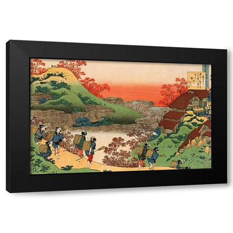 Women Returning Home At Sunset Black Modern Wood Framed Art Print by Hokusai