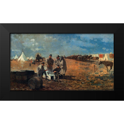 A Rainy Day In Camp Black Modern Wood Framed Art Print by Homer, Winslow