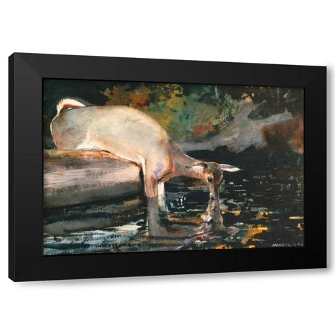 Deer Drinking Black Modern Wood Framed Art Print by Homer, Winslow