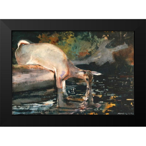 Deer Drinking Black Modern Wood Framed Art Print by Homer, Winslow