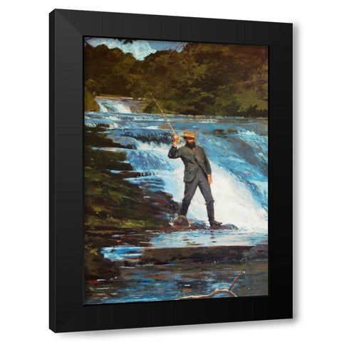 Fishing The Falls Black Modern Wood Framed Art Print with Double Matting by Homer, Winslow
