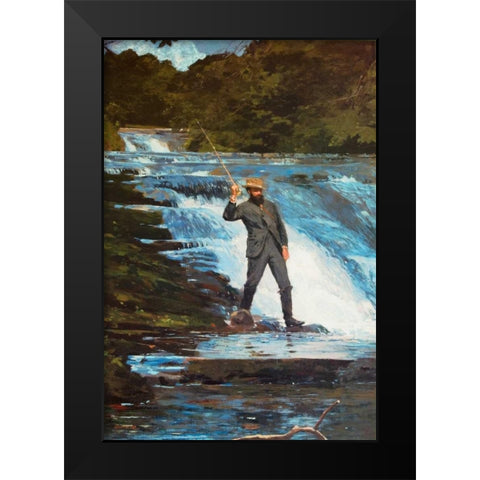 Fishing The Falls Black Modern Wood Framed Art Print by Homer, Winslow