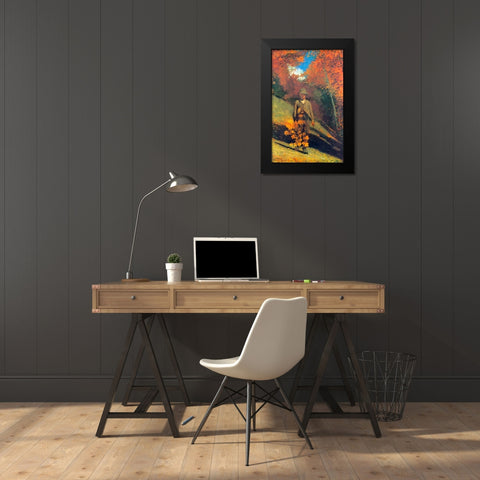 Gathering Autumn Leaves Black Modern Wood Framed Art Print by Homer, Winslow