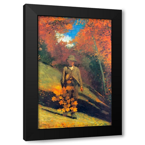 Gathering Autumn Leaves Black Modern Wood Framed Art Print by Homer, Winslow