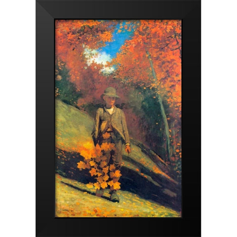 Gathering Autumn Leaves Black Modern Wood Framed Art Print by Homer, Winslow