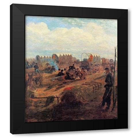 Halt Of A Wagon Train Black Modern Wood Framed Art Print with Double Matting by Homer, Winslow