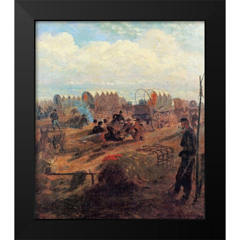 Halt Of A Wagon Train Black Modern Wood Framed Art Print by Homer, Winslow