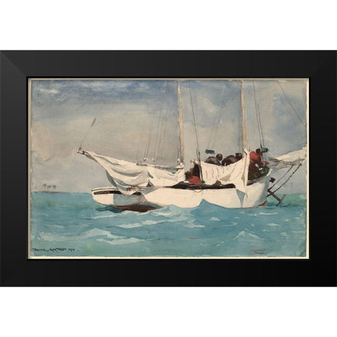 Key West Hauling Anchor Black Modern Wood Framed Art Print by Homer, Winslow