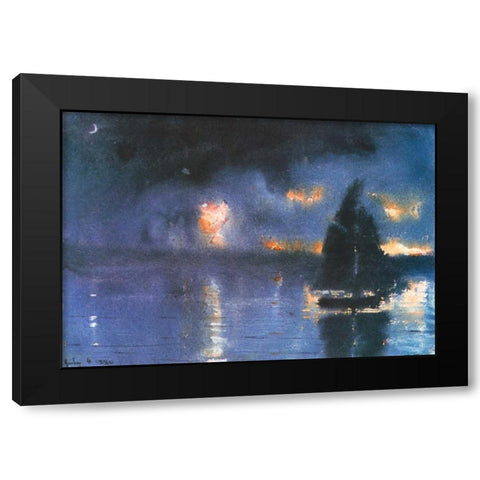 Sailboat And Fourth Of July Fireworks Black Modern Wood Framed Art Print with Double Matting by Homer, Winslow