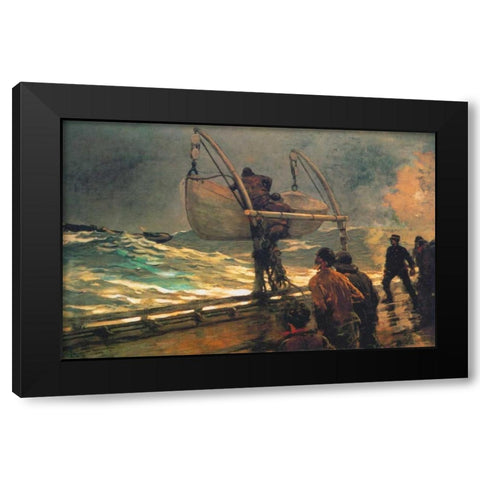 The Signal Of Distress Black Modern Wood Framed Art Print with Double Matting by Homer, Winslow