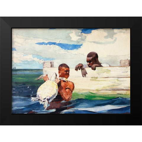 The Turtle Pond Black Modern Wood Framed Art Print by Homer, Winslow