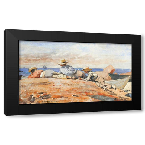 Three Boys On The Shore Black Modern Wood Framed Art Print with Double Matting by Homer, Winslow