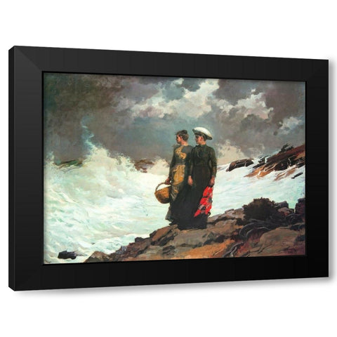 Watching The Breakers Black Modern Wood Framed Art Print with Double Matting by Homer, Winslow