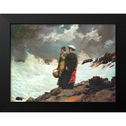 Watching The Breakers Black Modern Wood Framed Art Print by Homer, Winslow