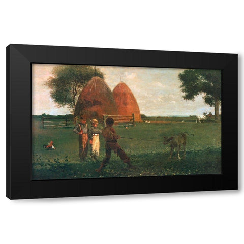 Weaning The Calf Black Modern Wood Framed Art Print with Double Matting by Homer, Winslow
