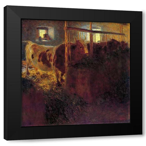 Cows In A Satble 1899 Black Modern Wood Framed Art Print with Double Matting by Klimt, Gustav
