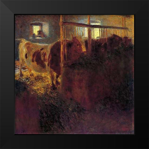 Cows In A Satble 1899 Black Modern Wood Framed Art Print by Klimt, Gustav