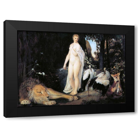Fable 1883 Black Modern Wood Framed Art Print with Double Matting by Klimt, Gustav