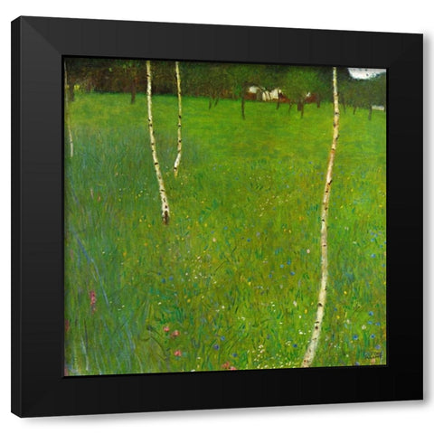 Farmhouse With Birch Trees Black Modern Wood Framed Art Print with Double Matting by Klimt, Gustav