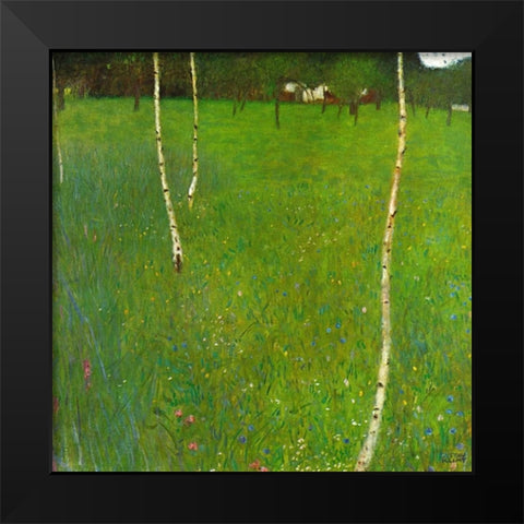 Farmhouse With Birch Trees Black Modern Wood Framed Art Print by Klimt, Gustav
