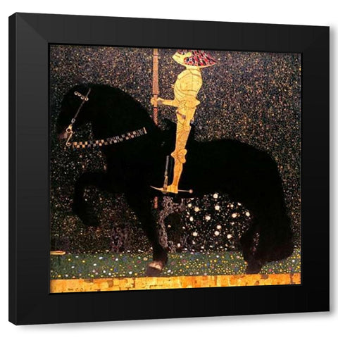 Golden Knight Black Modern Wood Framed Art Print with Double Matting by Klimt, Gustav