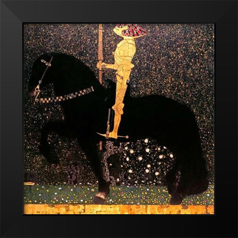 Golden Knight Black Modern Wood Framed Art Print by Klimt, Gustav