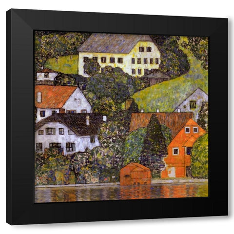 Houses In Unterach On Lake Atter 1916 Black Modern Wood Framed Art Print by Klimt, Gustav