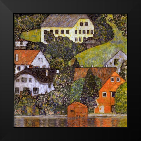 Houses In Unterach On Lake Atter 1916 Black Modern Wood Framed Art Print by Klimt, Gustav