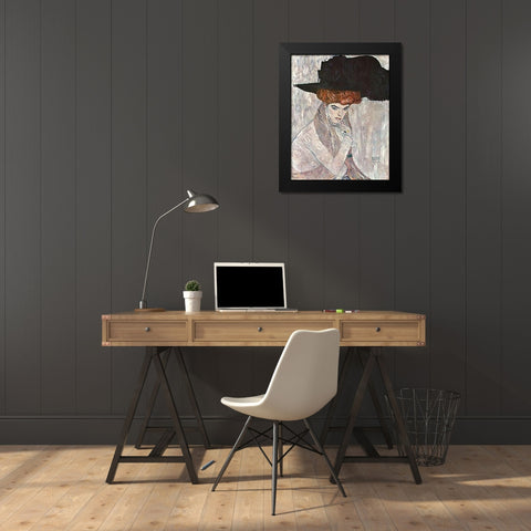 Lady With Black Feather Hat 1910 Black Modern Wood Framed Art Print by Klimt, Gustav
