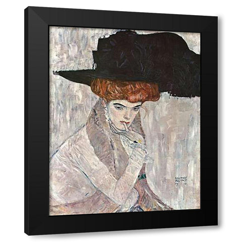 Lady With Black Feather Hat 1910 Black Modern Wood Framed Art Print by Klimt, Gustav