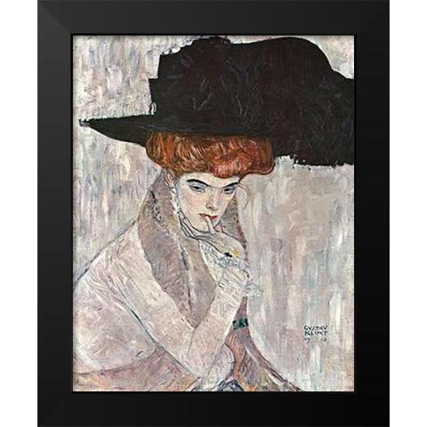 Lady With Black Feather Hat 1910 Black Modern Wood Framed Art Print by Klimt, Gustav