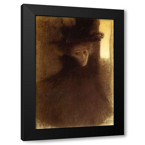 Lady With Cape And Hat 1898 Black Modern Wood Framed Art Print by Klimt, Gustav
