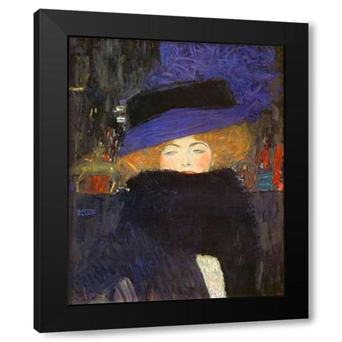 Lady With Hat And Featherboa 1909 Black Modern Wood Framed Art Print by Klimt, Gustav