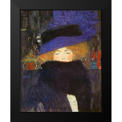 Lady With Hat And Featherboa 1909 Black Modern Wood Framed Art Print by Klimt, Gustav