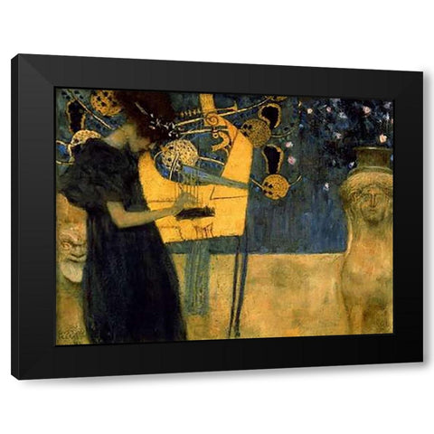 Music I Black Modern Wood Framed Art Print by Klimt, Gustav