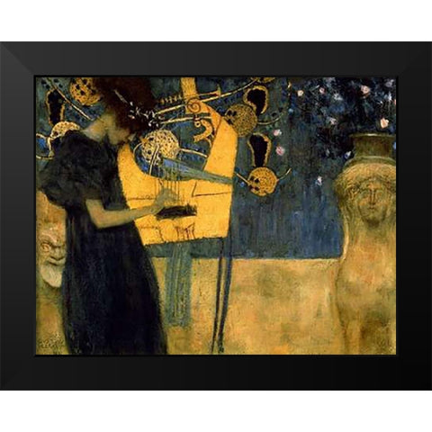 Music I Black Modern Wood Framed Art Print by Klimt, Gustav