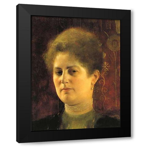 Portrait Of A Woman c. 1894 Black Modern Wood Framed Art Print with Double Matting by Klimt, Gustav